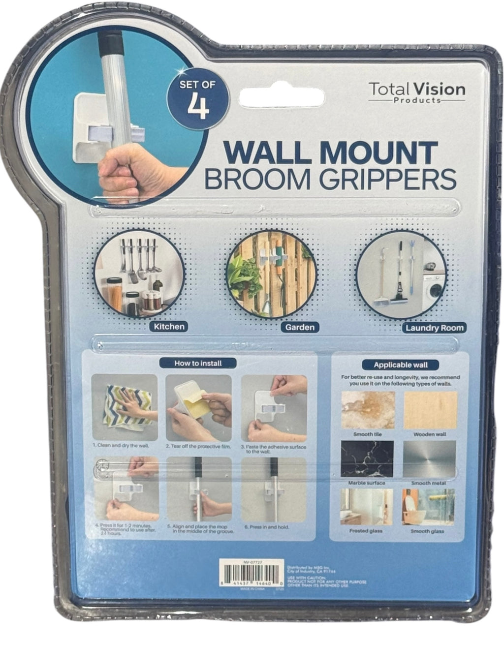 Wall Mount Broom Grippers - Set of 4