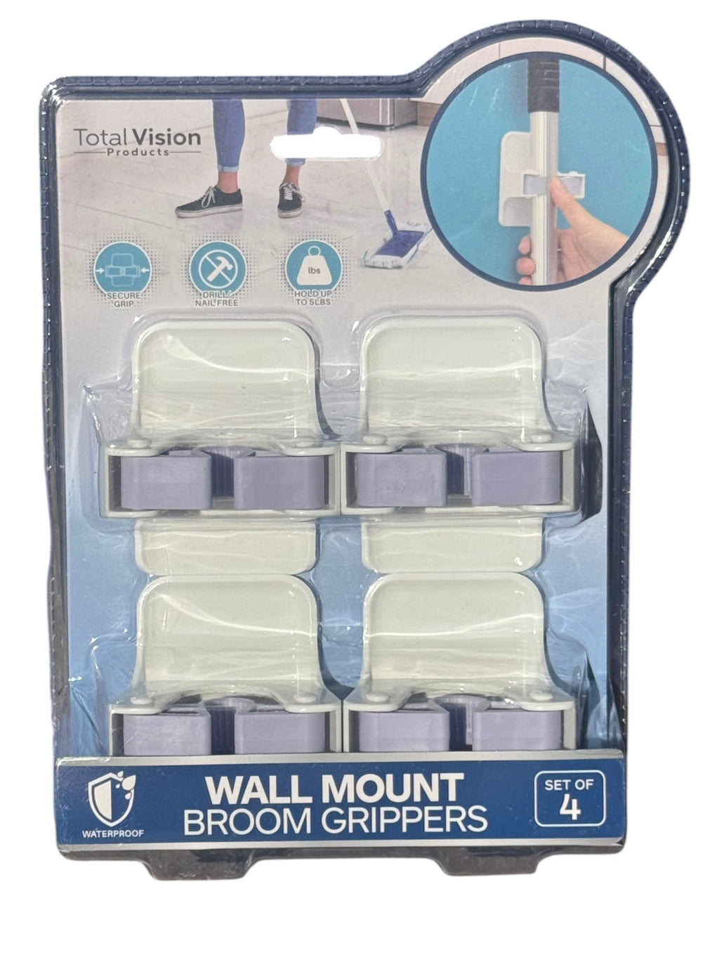 Wall Mount Broom Grippers - Set of 4
